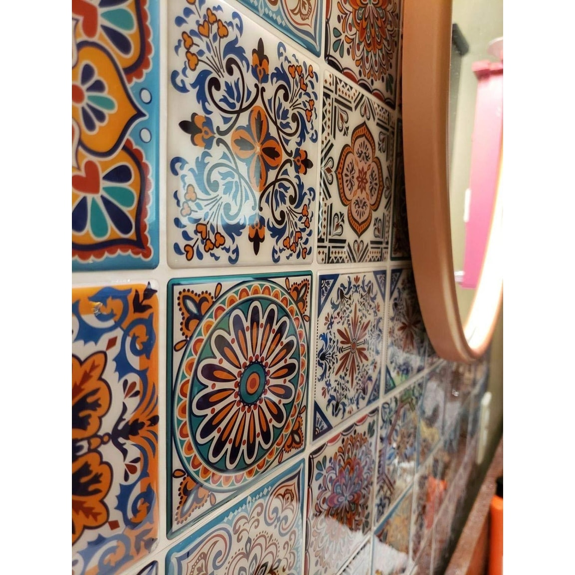 Peel and Stick Backsplash Tile Stickers Colorful Talavera Mexican