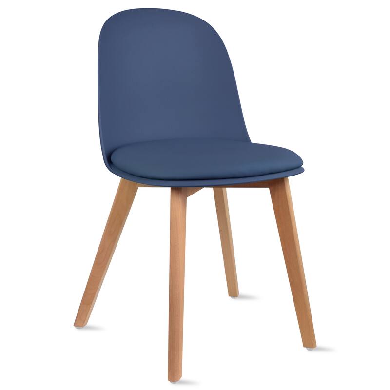 Set of 4 Plastic Dining Chairs Padded Cushion Faux Leather Wooden Legs For Kitchen Waiting Room Outdoor Party