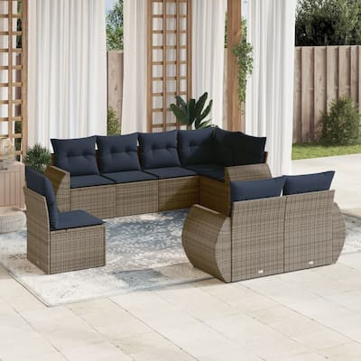 vidaXL 8 Piece Patio Sofa Set with Cushions Grey Poly Rattan - 24.4" x 24.4" x 27.2"