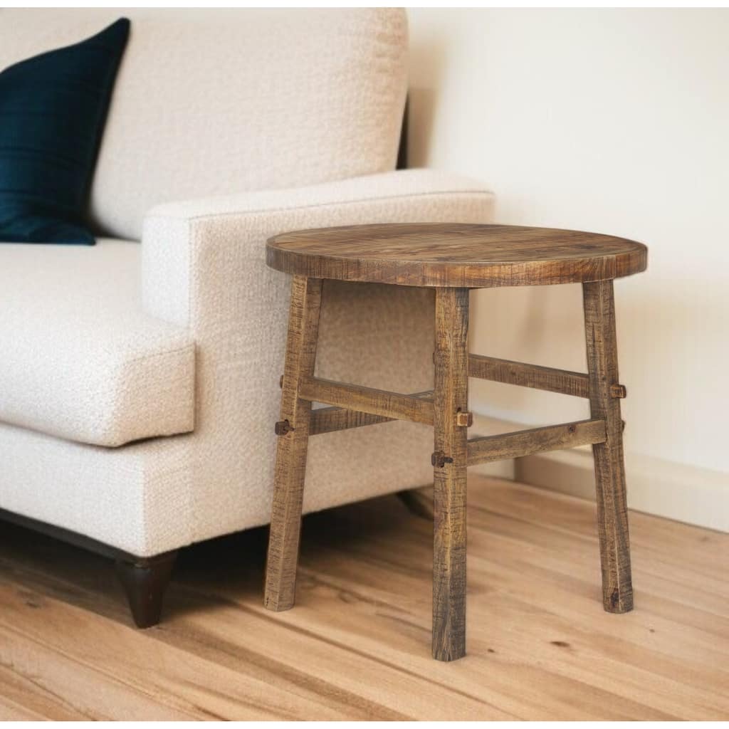 HomeRoots 26" Brown Distressed Solid Wood End Table - 26.00 in. x 26.00 in. x 26.00 in.