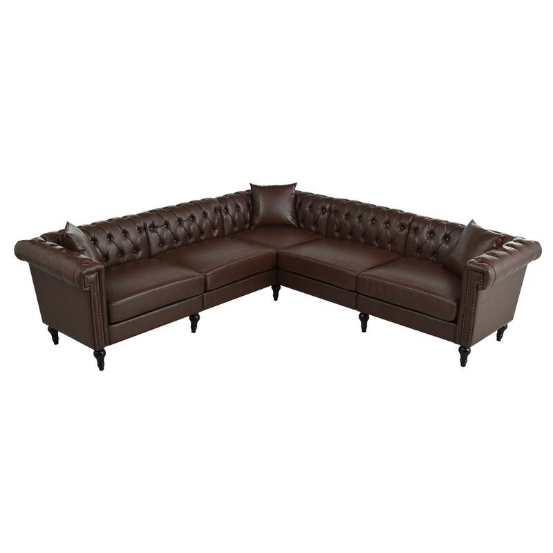 99.49" L-Shaped PU Leather Sectional Sofa with Nailhead