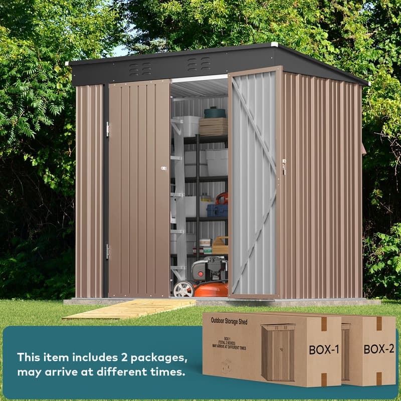 6ft x 4ft Outdoor Metal Storage Shed, Garden Tool House with Lockable Door
