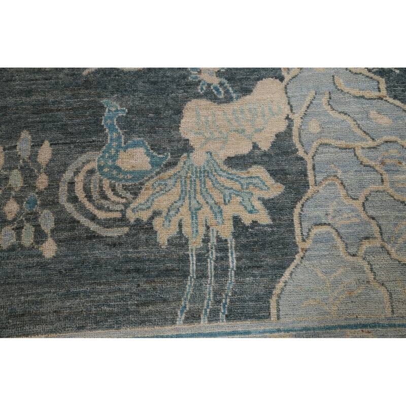 Hand Knotted Oriental 100% Wool Carpet Traditional Floral Greys & Charcoal Art Deco Area Rug - 14' 0'' X 9' 10''