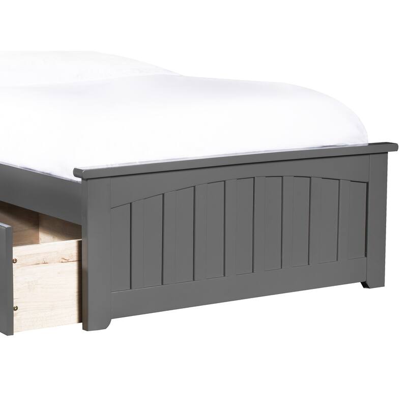 Queen Size Platform Bed with Storage - Grey Bedroom Furniture, Elegant Design, Under Bed Drawers