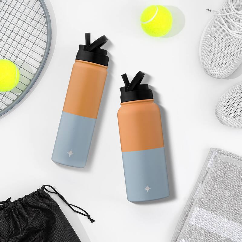 JoyJolt Vacuum Insulated Stainless Steel Water Bottle with Flip Lid & Sport Straw Lid - 32 oz