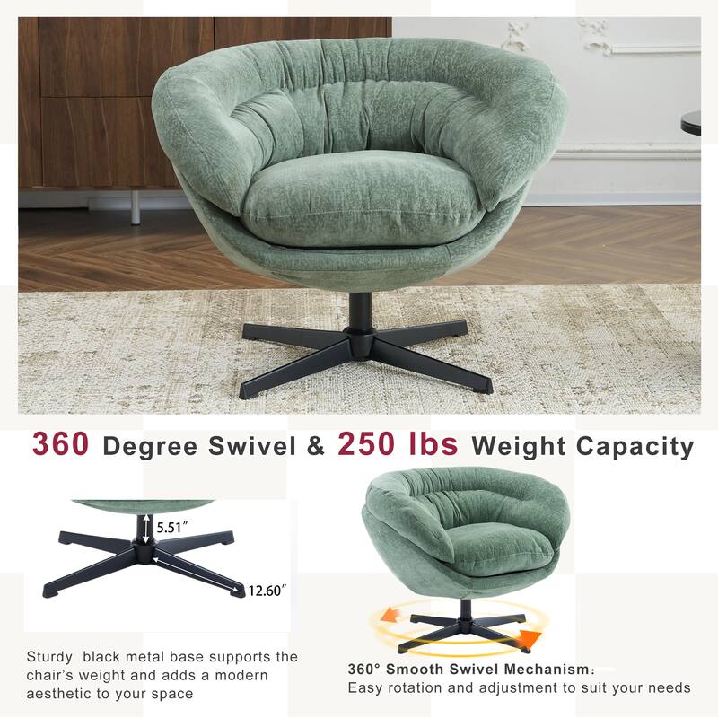 Ergonomic Chenille Office Chair Swivel Chair, Rotating Chair Club Chair Accent Chair with Removable Cushion