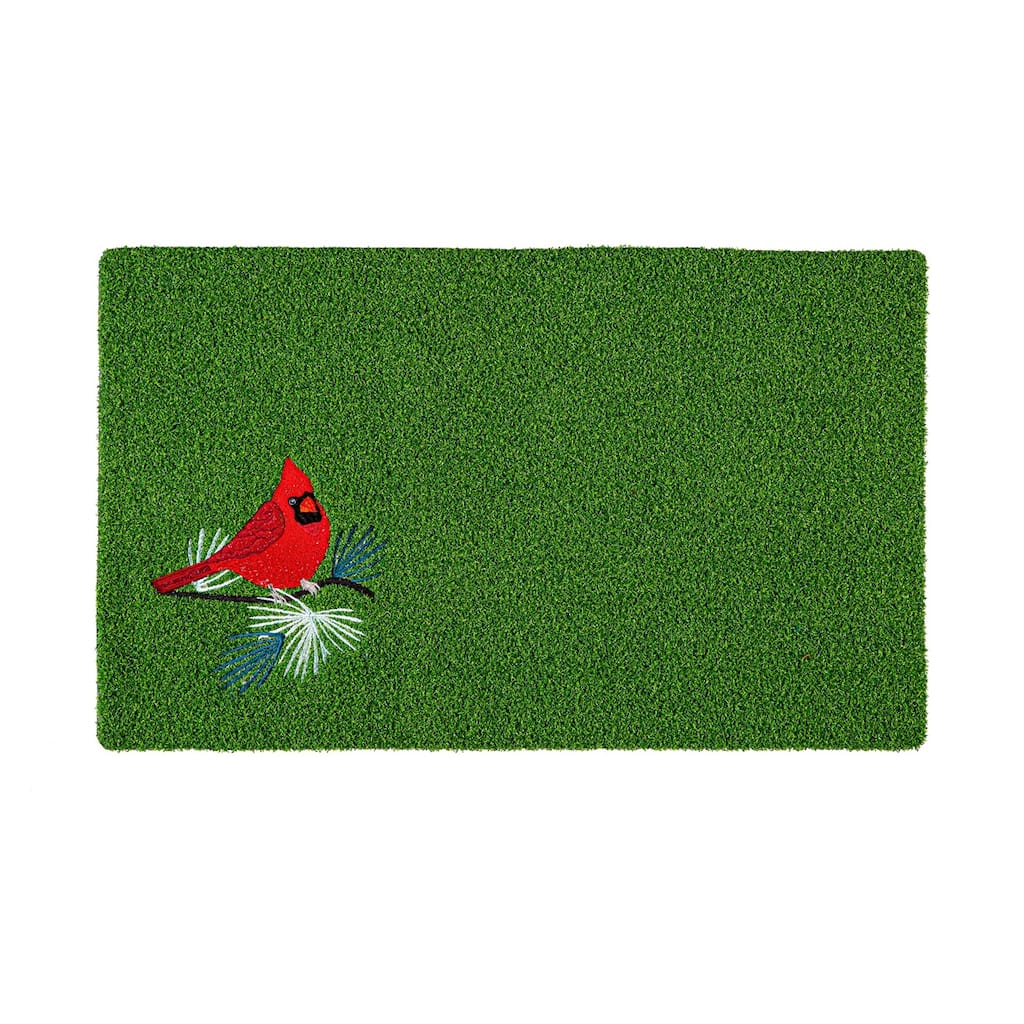 Red Cardinal Embroidered Grass Mat