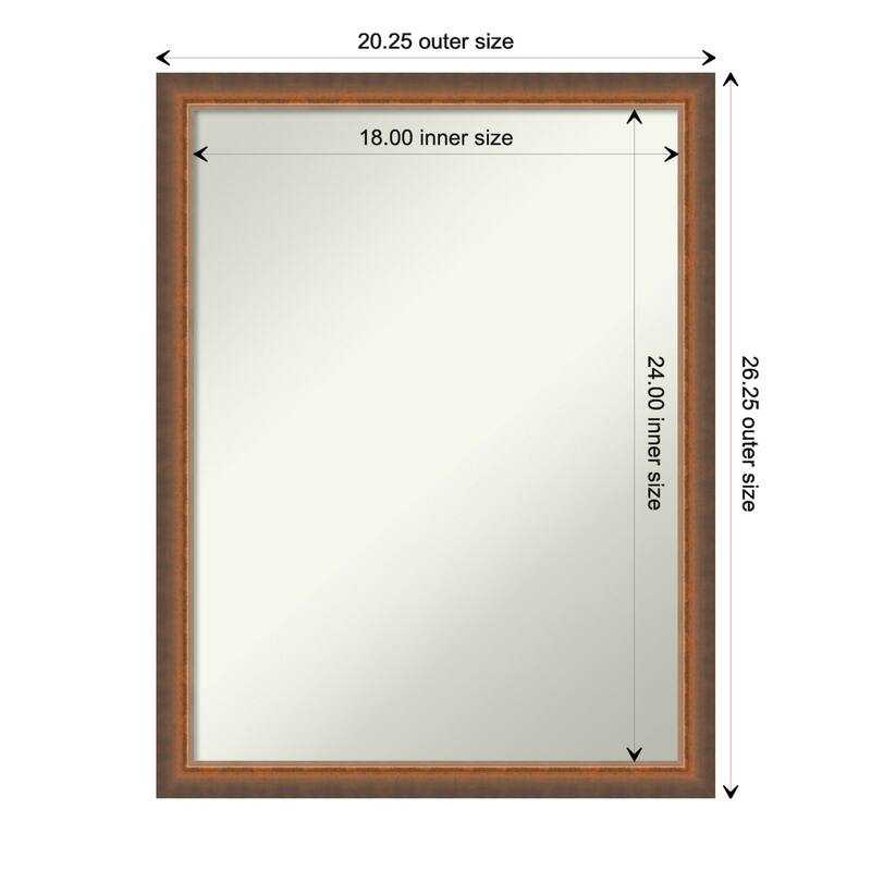 Two Tone Non-Beveled Wood Framed Bathroom Vanity Wall Mirror - Two Tone Bronze Copper - Glass Size 18x24