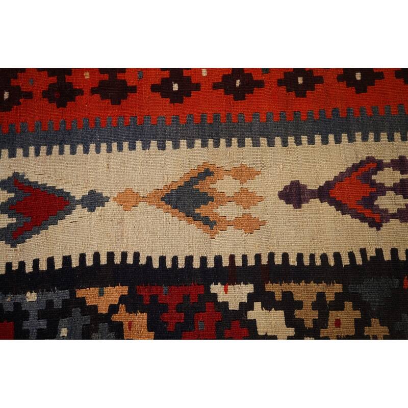 Kilim Qashqai Persian Vintage Rug Hand-Woven Tribal Red Wool Carpet - 4'9"x 8'11"