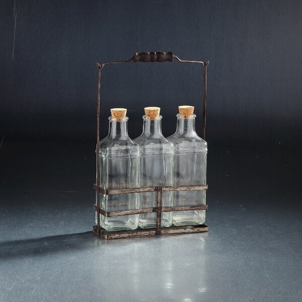11" Clear Handblown Glass Jar with Cork and Rustic Finish Holder - N/A