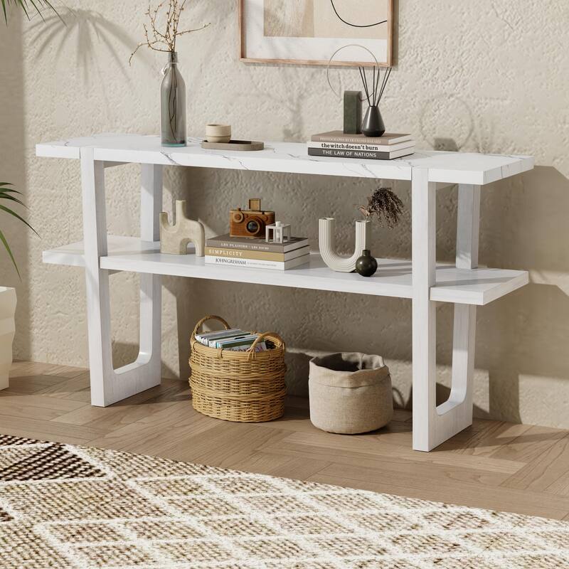 Elegant Console Table with Marble-Effect Top and Versatile Storage Solutions for Entryway and Living Room