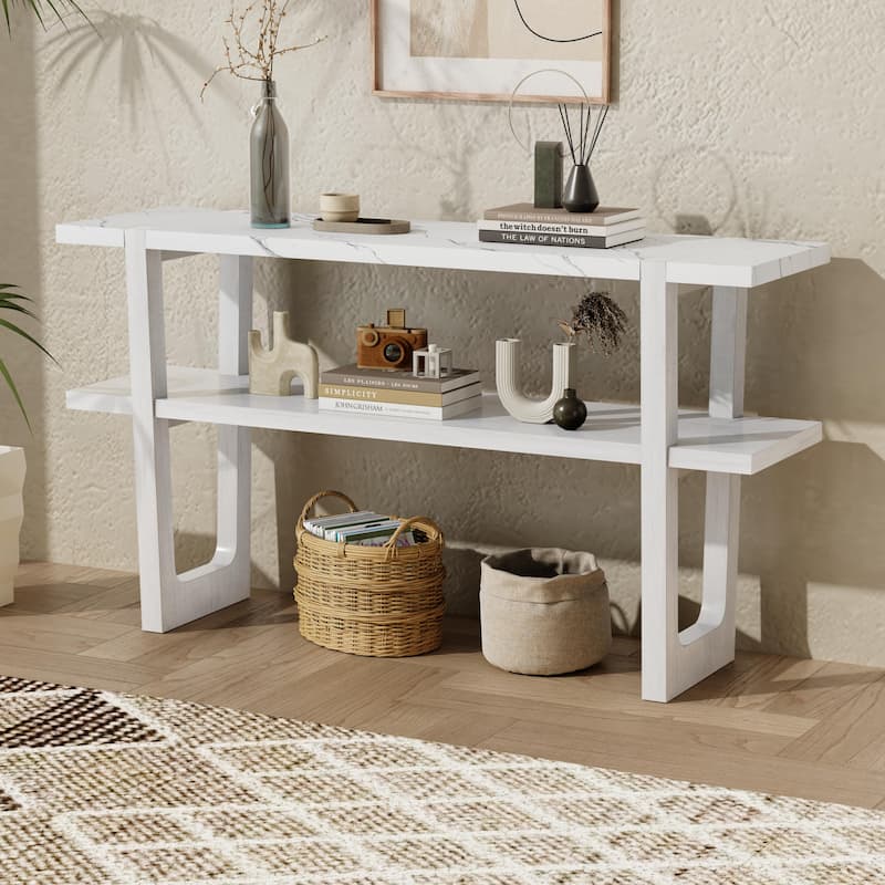Retro Narrow Console Table with Open Shelf