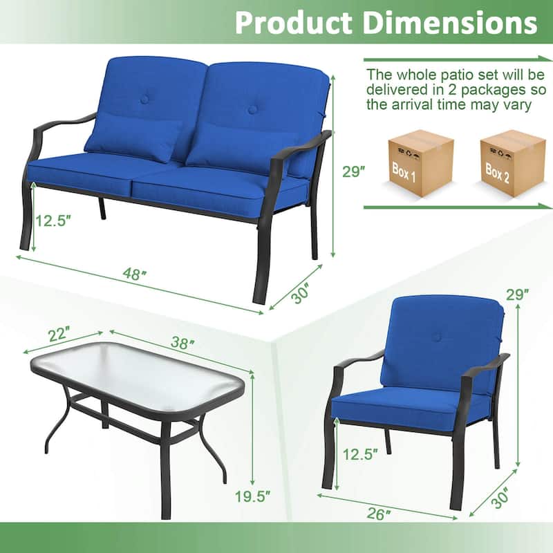 2 PCS Outdoor Patio Furniture Set Chair Coffee Table Cushioned Seat