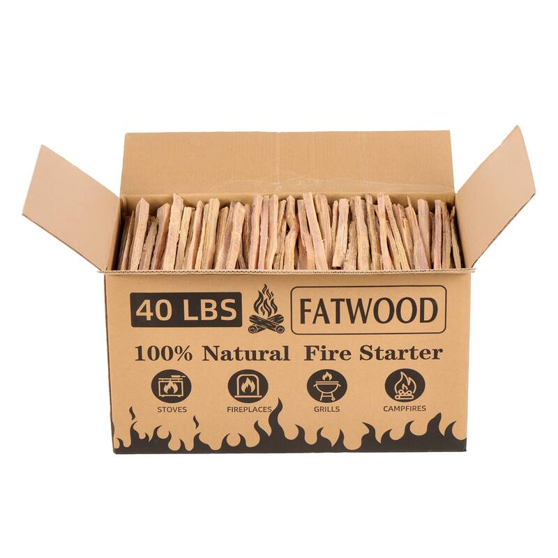 Anmytek Natural Fatwood Fire Starters 40 lb Bulk Box, Resin-Rich Pine Kindling for Fireplace Wood Stove Campfire Grill