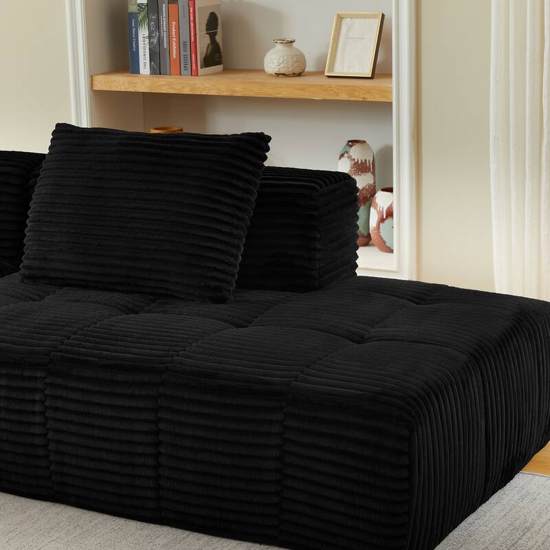Modular Compressed Couch, Corduroy L-shaped Sectional Sofa with Chaise