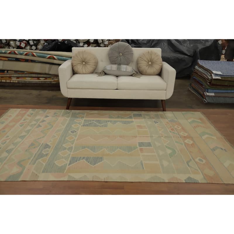Hand Woven Oriental 100% Wool Carpet Southwestern Tribal Multi-Colored Kilim Area Rug - 9' 0'' X 5' 8''