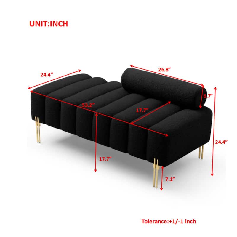 Black Modern 53.2" Loveseat End of Bed Bench Sherpa Upholstered Ottoman Sofa with Gold Metal Legs for Bedroom