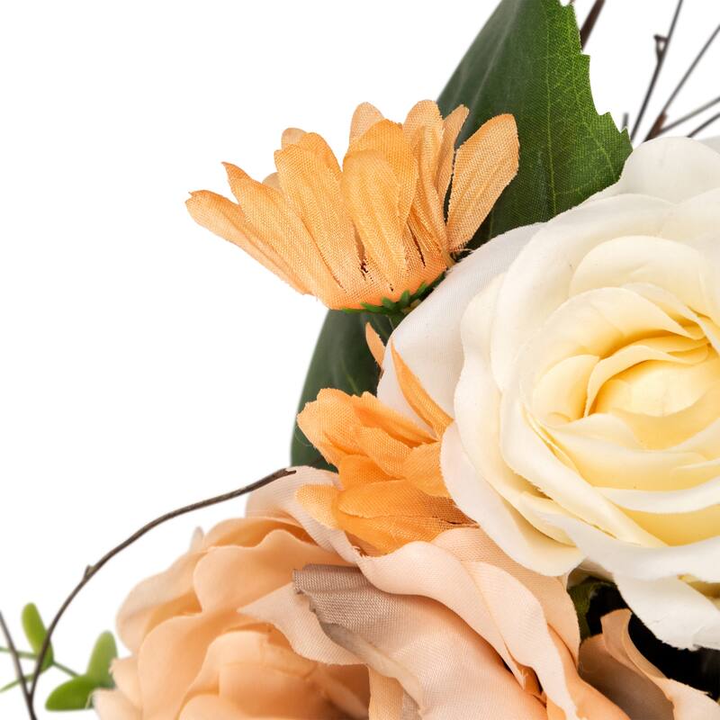 Rose and Peony Artificial Wreath - 22" - Peach and White