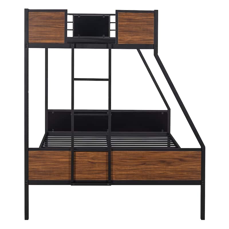 Twin-Over-Full Bunk Bed with Sturdy Steel Frame, Wood Accents, Safety Guardrails, and Ladder, Perfect for Boys, Girls, Teens