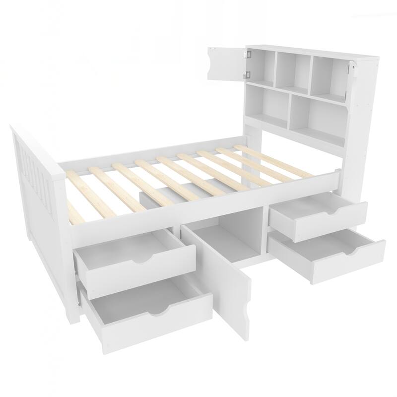 Twin Size Captain Platform Bed Frame with Storage Bookcases and Shelves