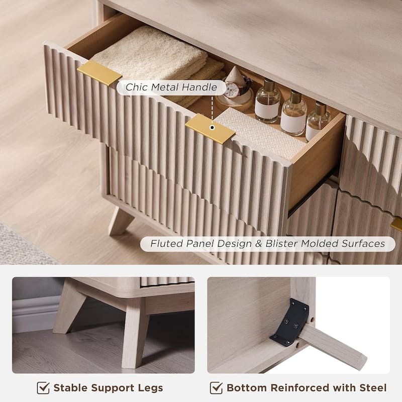 Modern Fluted 6 Drawers Dresser, Chest of Drawers, Dresser TV Stand