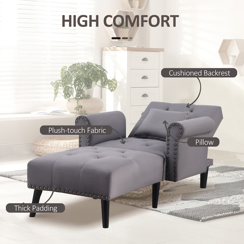 HOMCOM 2-In-1 Chaise Lounge Chair with Thick Padding, Adjustable Backrest, and Wooden Legs