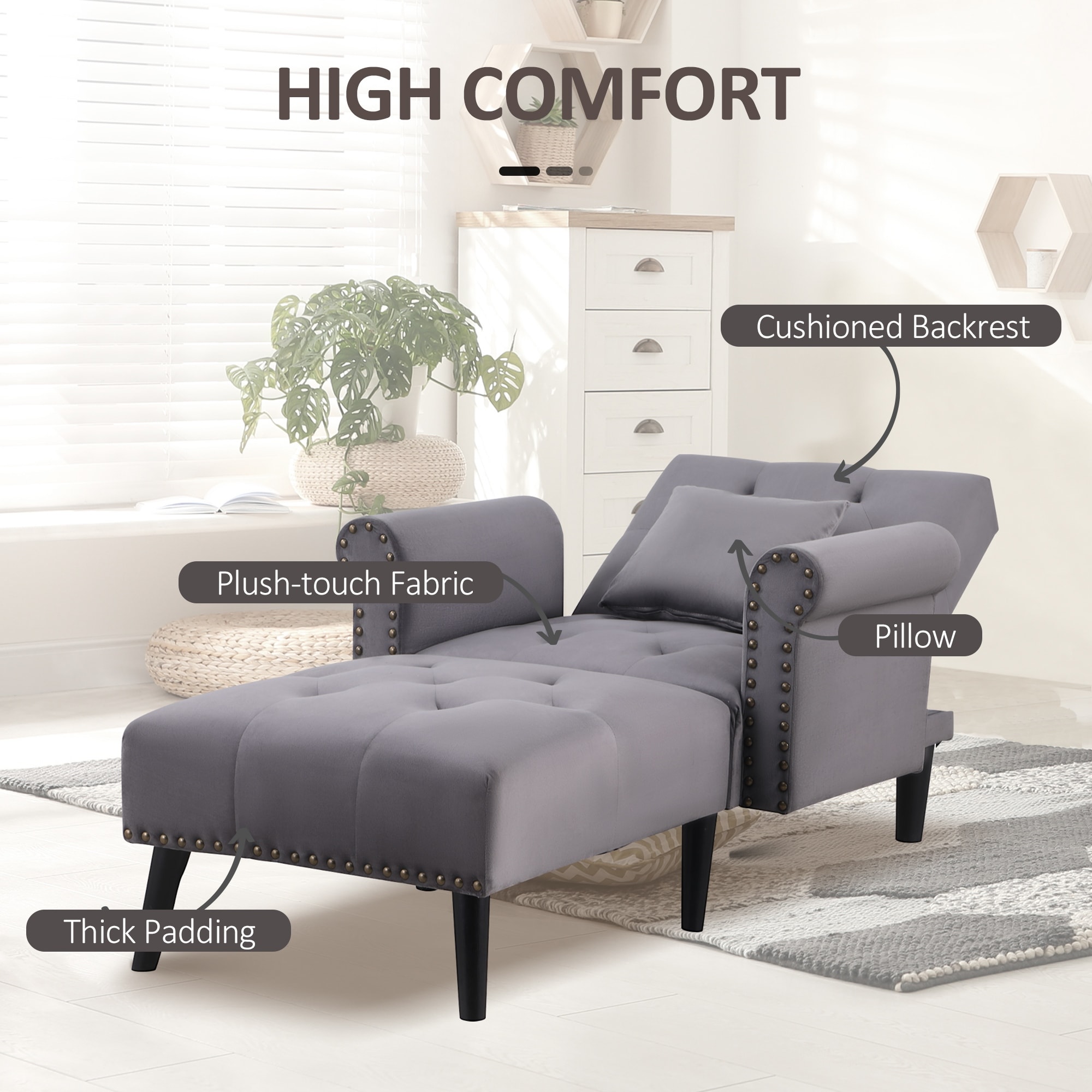 HOMCOM 2 In 1 Chaise Lounge Chair with Thick Padding Adjustable Backrest and Wooden Legs Bed Bath Beyond 31977991