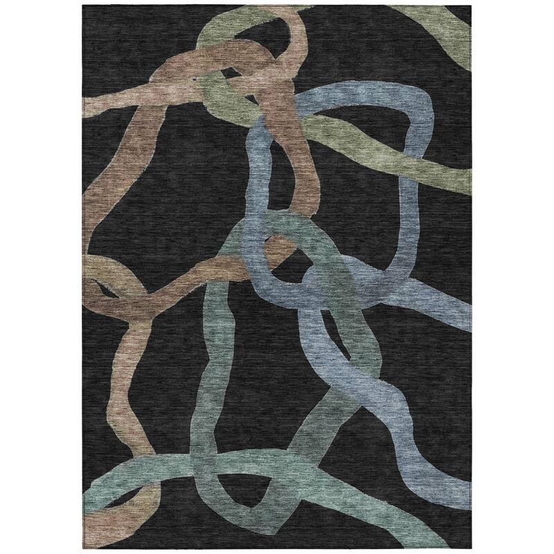 Machine Washable Indoor/ Outdoor Abstract Links Chantille Rug