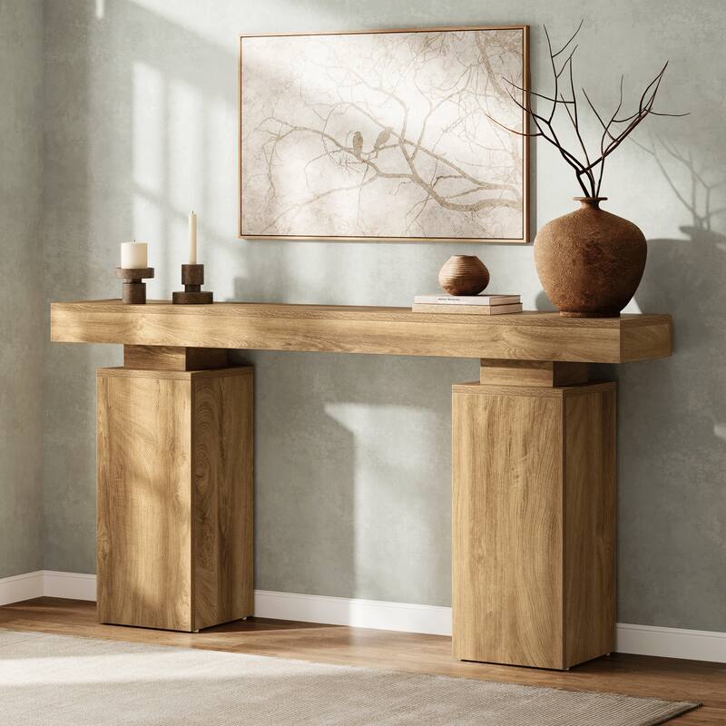 63-Inch Long Console Table, Farmhouse Entryway Table Behind Couch