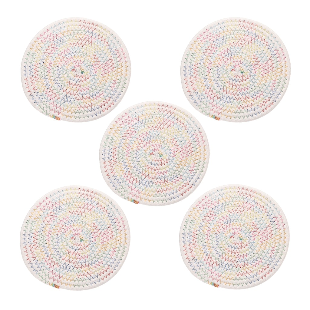5Pcs Trivets for Hot Dishes 8 Inch for Hot Pots and Pans White with Colored - White with Colored