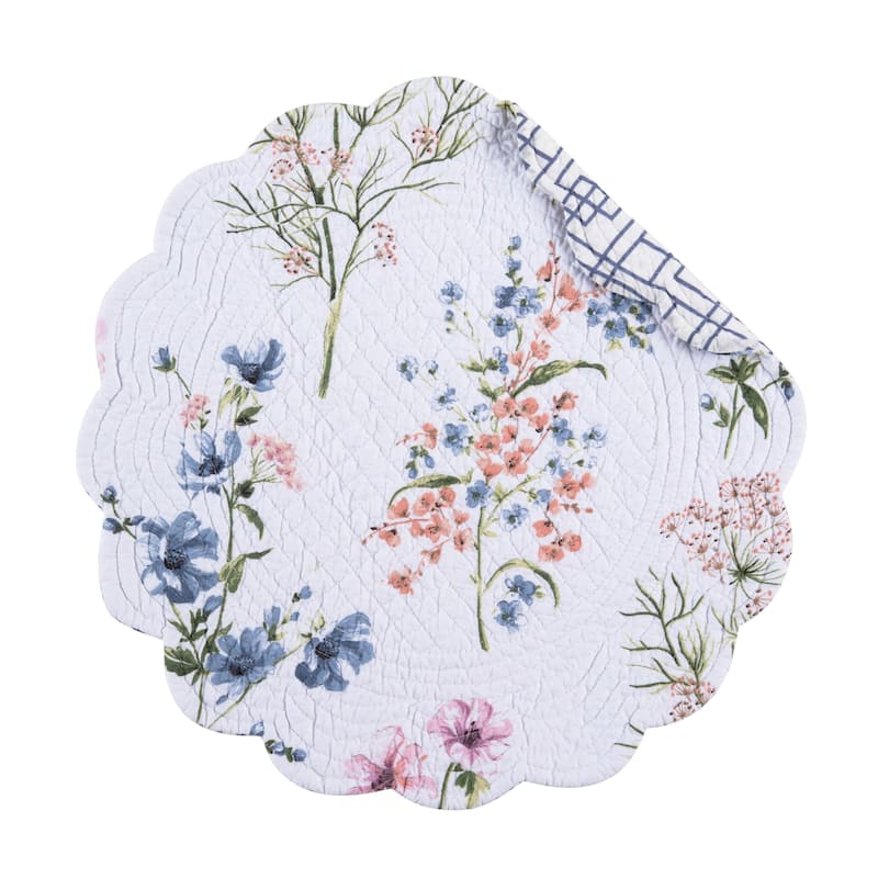 Cynthia Round Cotton Quilted Reversible Placemats Set of 6, 17"