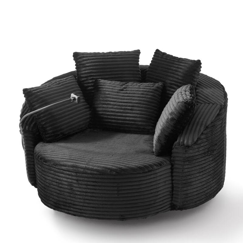 GDFStudio - 360° Swivel 55.9" Corduroy Upholstered Barrel Accent Chair