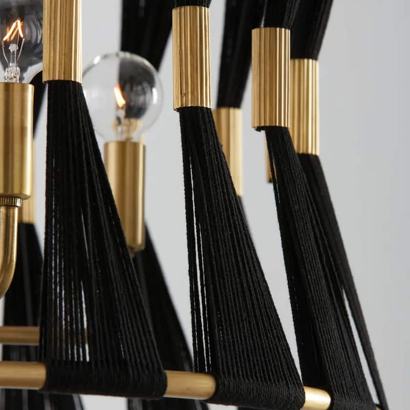 6-light Modern Boho Hand-wrapped Woven Chandelier Natural Ivory Rope Fabric Drum Pendant Light