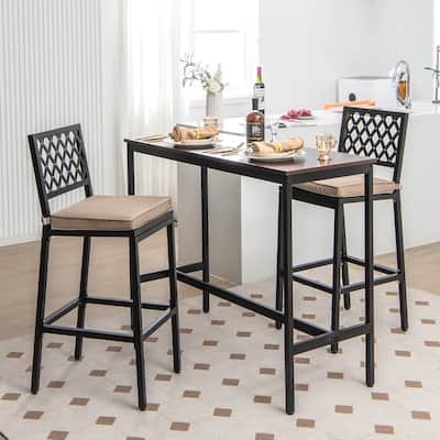2PCS Outdoor Bar Height Dining Chairs Patio Bar Stools w/ Cushion