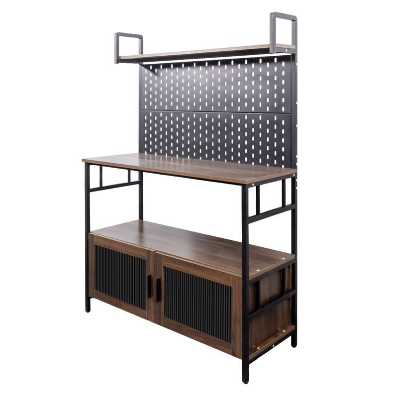 39.37" Kitchen Bakers Rack Storage Shelf with Cabinet and Shelves