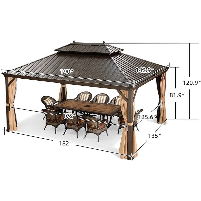 PURPLE LEAF 12×16ft Outdoor Galvanized Steel Hardtop Gazebo, Aluminum Frame Gazebo With Curtains