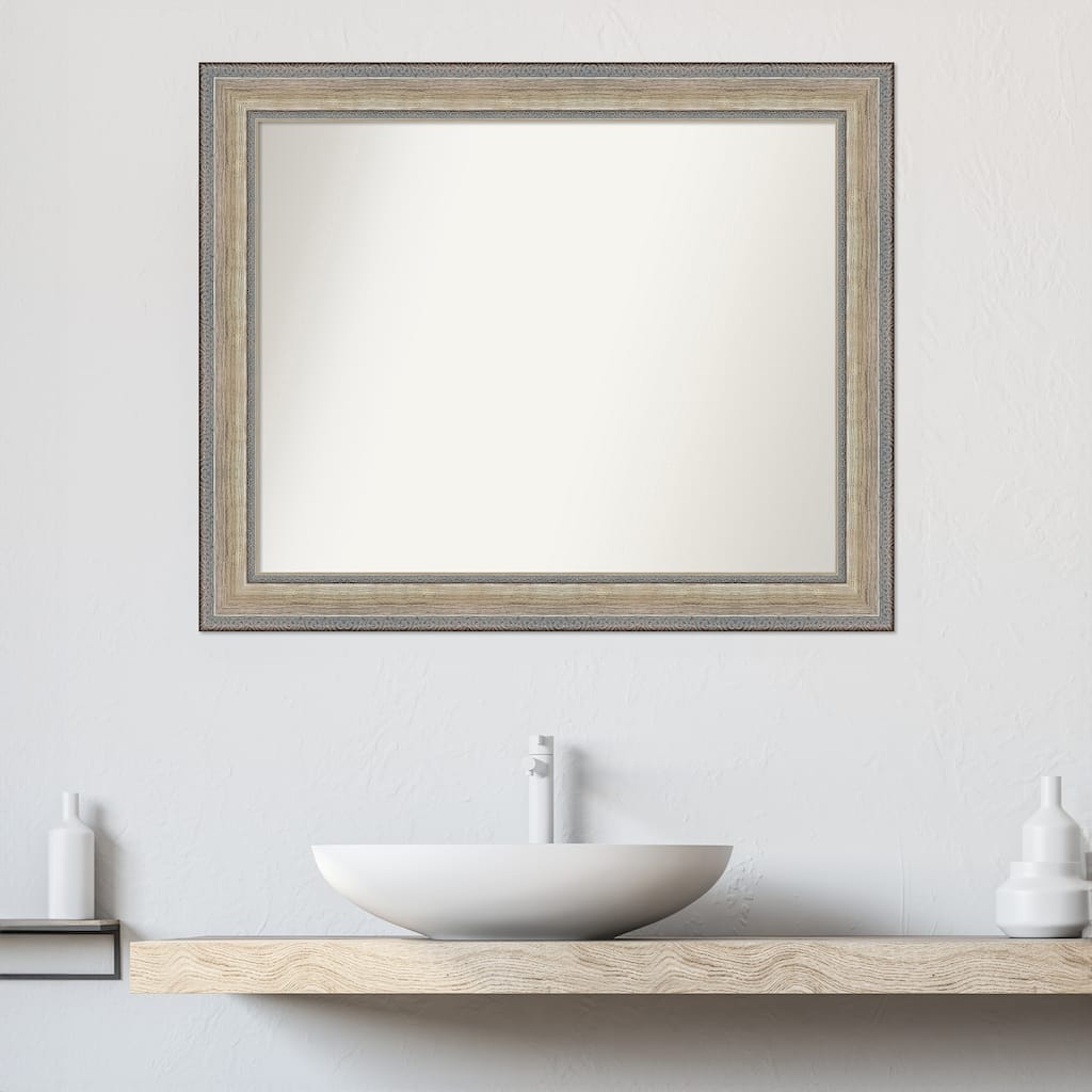 Fleur Silver Non-Beveled Wood Framed Bathroom Vanity Wall Mirror - Fleur Champagne Silver