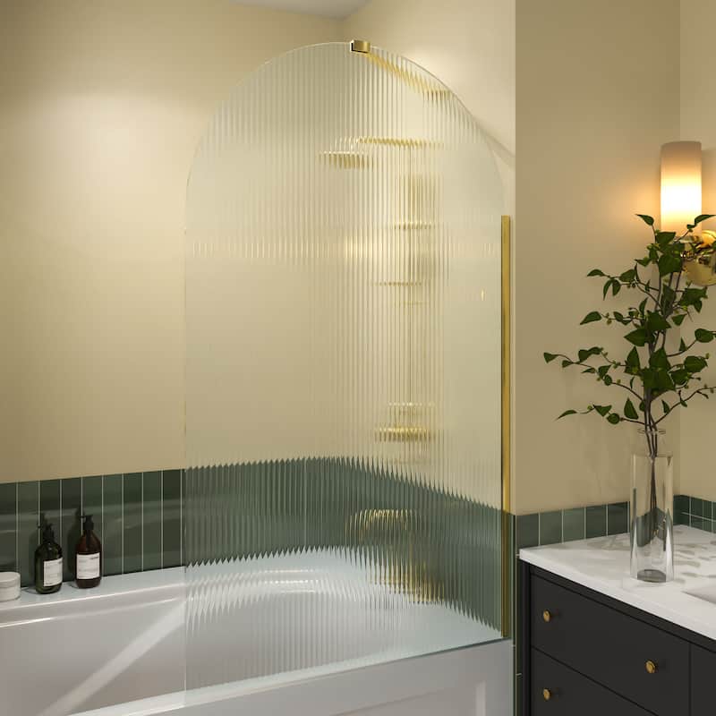 33''x 58'' Bathtub 8mmTempered Glass Frameless Shower Door, Fixed Glass Half Panel in Black/Gold - 33x58 - Brushed Gold