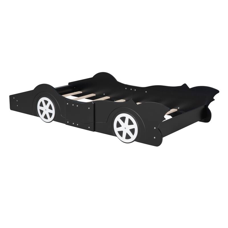 Race Car Twin/Full Platform Bed with Safety Rails, Black/Red/Blue, Sturdy Construction