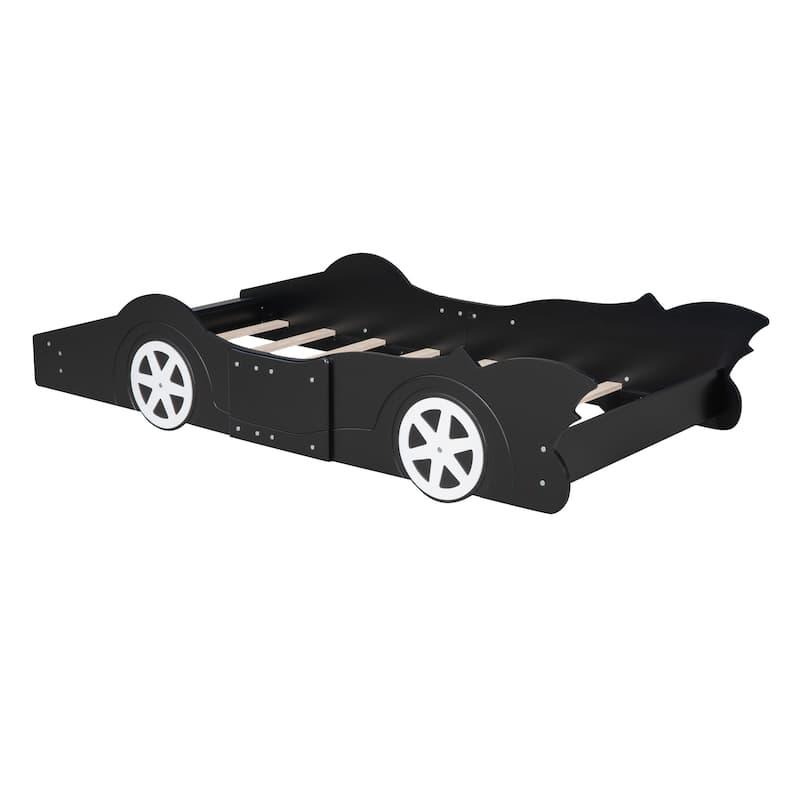 Twin Size Race Car-Shaped Platform bed with Wheels,Black