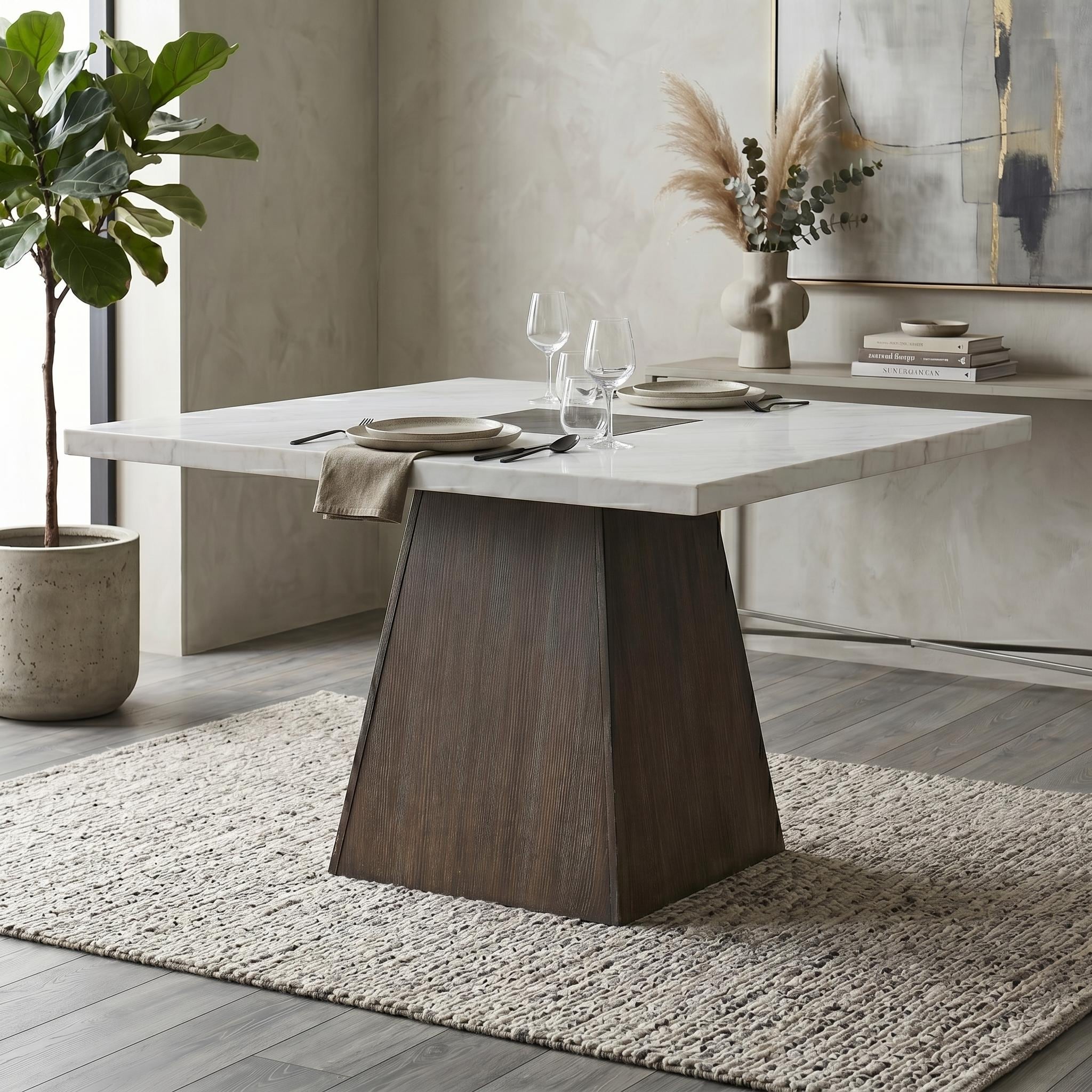 Furniture of America Evangeline Modern Dark Walnut Genuine Marble Top 54-inch Square Counter Height Dining Table