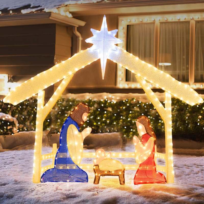 Costway 4 Ft Lighted Nativity Scene with 272 Warm & Cold White LED - as pic shows - See Details