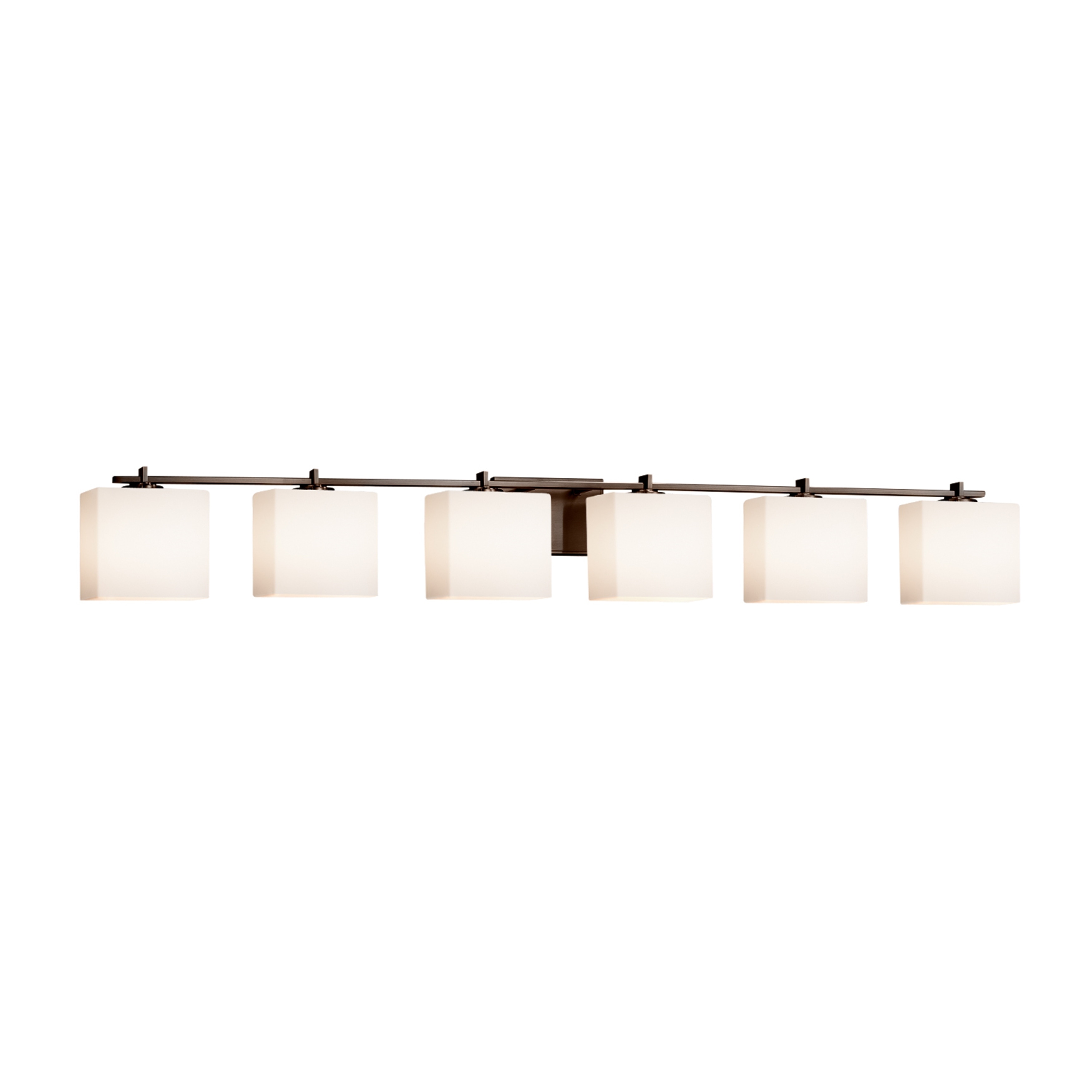 Justice Design Fusion Era 6-light Dark Bronze Bath Bar, Opal Rectangle Shade