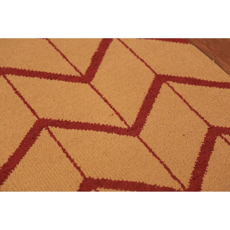 Hand Knotted Oriental 100% Wool Carpet Modern Geometric Oranges & Rust Moroccan Runner Rug - 9' 10'' X 2' 9''