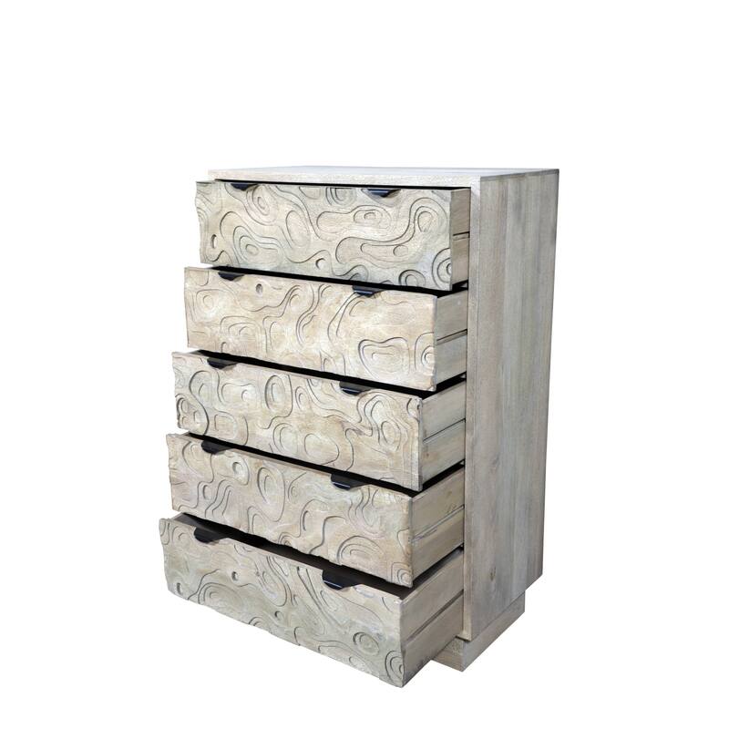 Solid Wood Carved Bedroom Chest with 5 Drawers