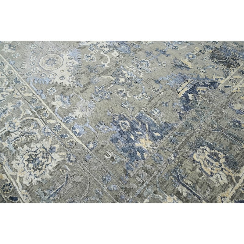 Gray Wool Oriental Area Rug Hand Knotted Traditional Turkish Oushak - 6' 2'' x 8' 8''