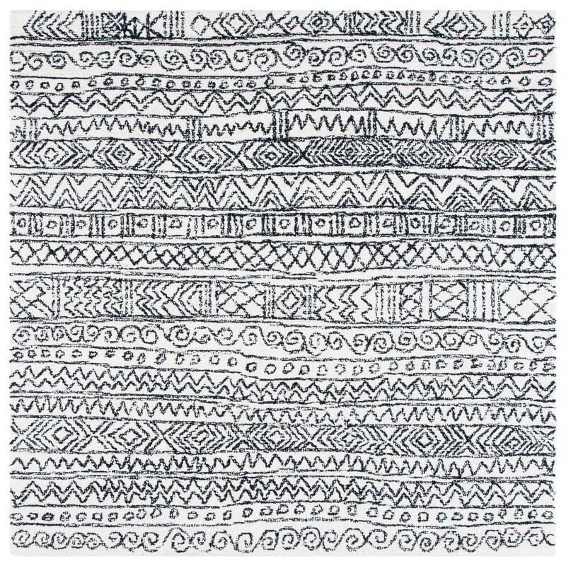 SAFAVIEH Handmade Micro-Loop Ayelet Transitional Wool Rug- - 5' Square - Ivory/Black