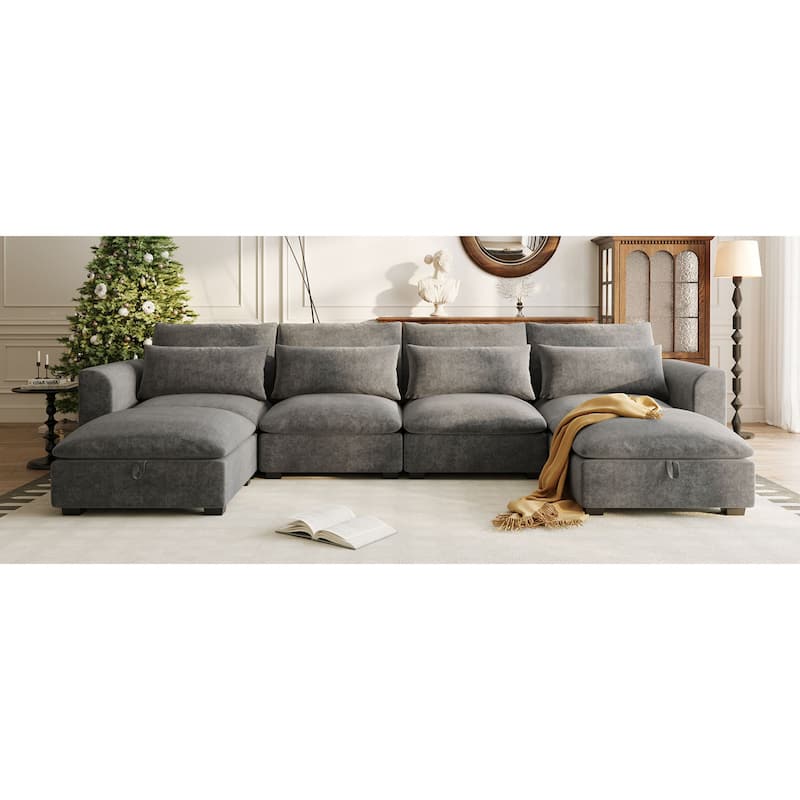 Roomfitters Large U-Shaped Modular Sectional Sofa with 2 Ottomans, Chenille Fabric L-Shaped Corner Couch for Living Room