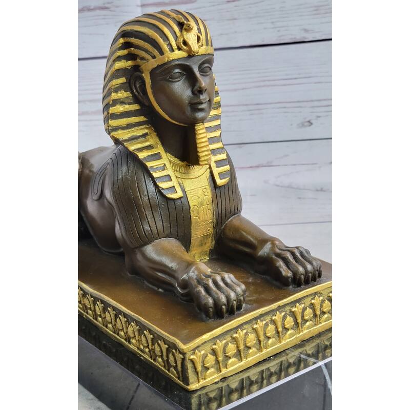 Egyptian Sphinx Bronze Sculpture Statue Mini Replica Signed Original Art On Marble Base
