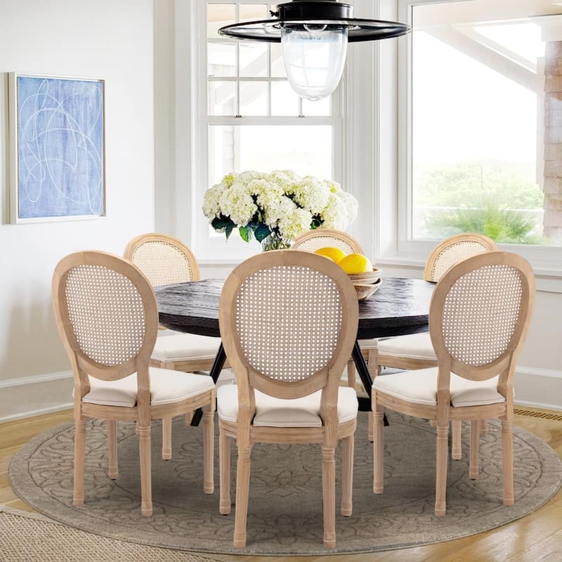 Upholstered French Style Nailhead Dining Chairs(Set of 6) - Beige Linen Set of 6